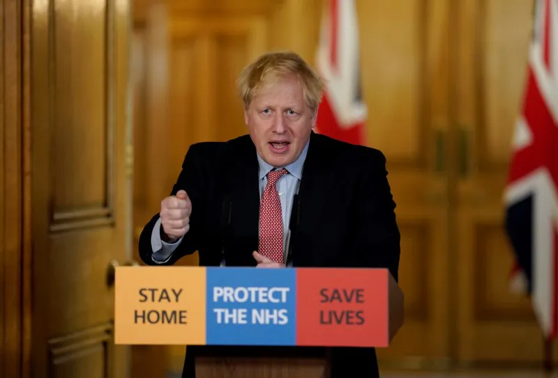 Britain's Prime Minister Boris Johnson speaks during his first remote news conference on the COVID-19 outbreak, in London, Britain, on March 25, 2020. (Andrew Parsons/Pool via Reuters)