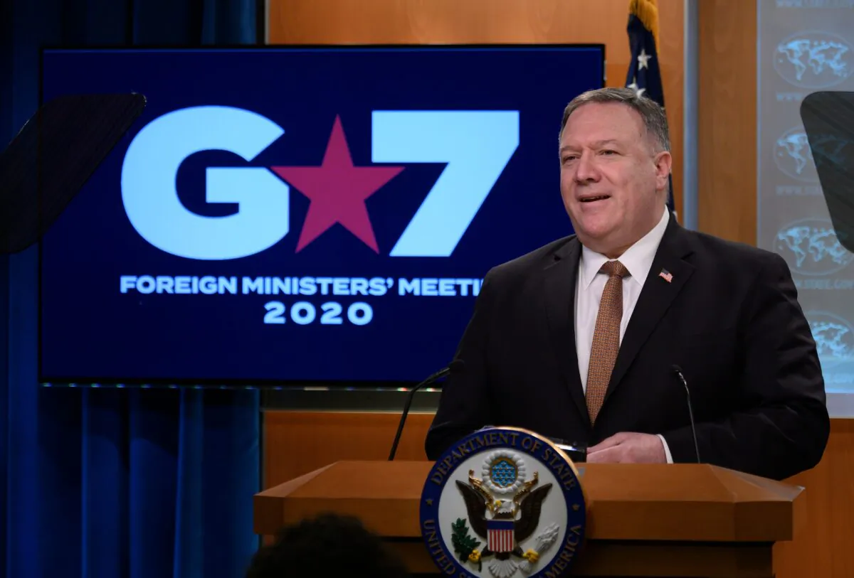 U.S. Secretary of State Mike Pompeo speaks during a press conference at the State Department in Washington on March 25, 2020. (Andrew Caballero-Reynolds/AFP via Getty Images)