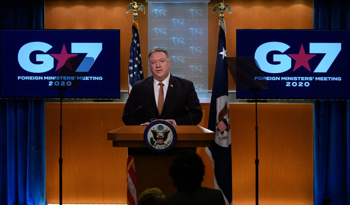 Secretary of State Mike Pompeo speaks during a press conference at the State Department in Washington on March 25, 2020. (Andrew Caballero-Reynolds/AFP via Getty Images)