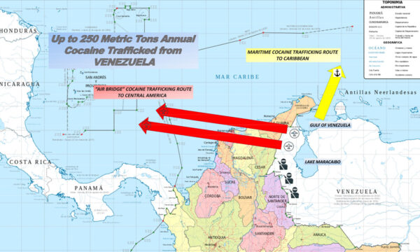 The United States estimates that 250 metric tons of cocaine is trafficked from Venezuela each year
