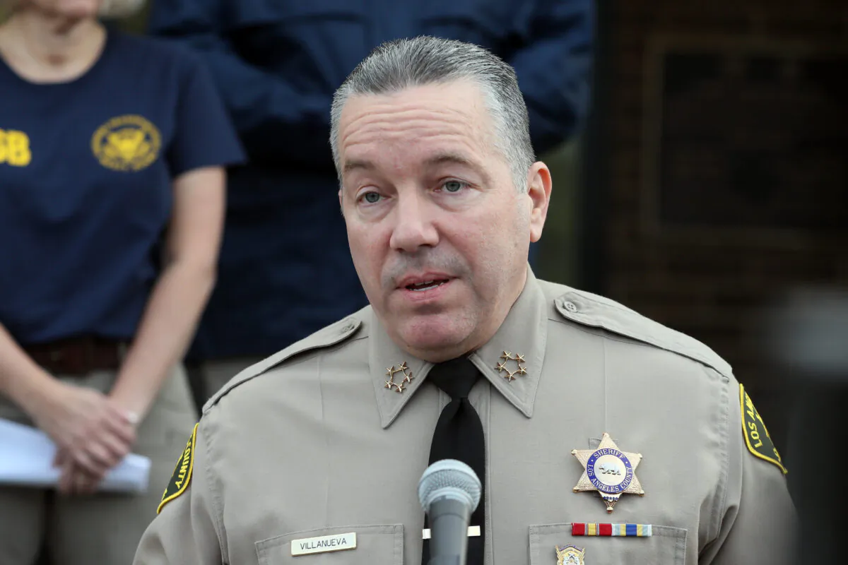 Los Angeles County Sheriff Alex Villanueva speaks at a news conference in a file photograph. (Josh Lefkowitz/Getty Images)