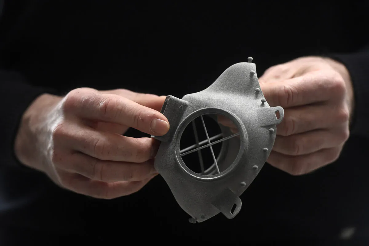 A man holds a respirator made with 3D technology, intended for use in the fight against COVID-19, in Mlada Boleslav, Czech Republic, on March 26, 2020. (Michal Cizek/AFP/Getty Images)

