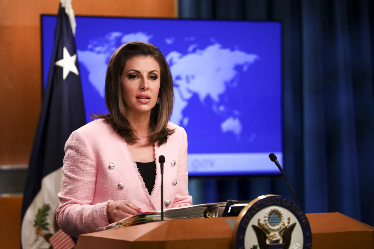 State Department spokesperson Morgan Ortagus speaks during a media briefing at the State Department in Washington on June 10, 2019. (Samira Bouaou/The Epoch Times)