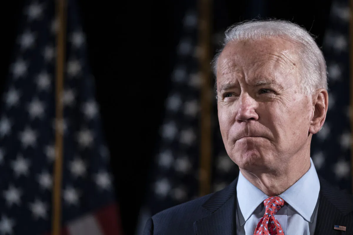 Democratic presidential candidate former Vice President Joe Biden at the Hotel Du Pont in Wilmington, Del., on March 12, 2020. (Drew Angerer/Getty Images)