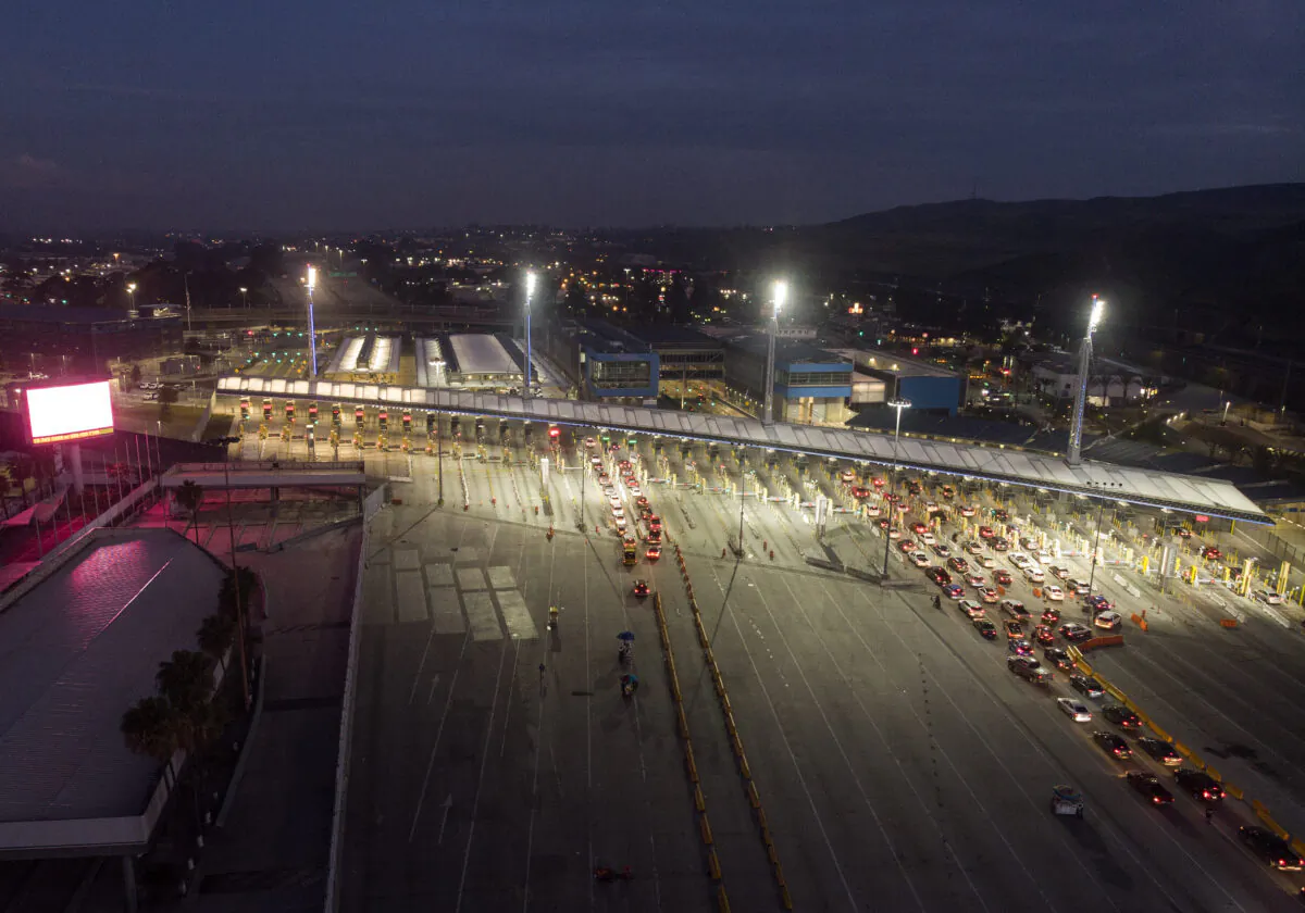 Aerial view of San Ysidro port of entry on the Mexico-US border as seen from Tijuana, Baja California state, Mexico, on March 21, 2020. (Guillermo Arias/AFP via Getty Images)