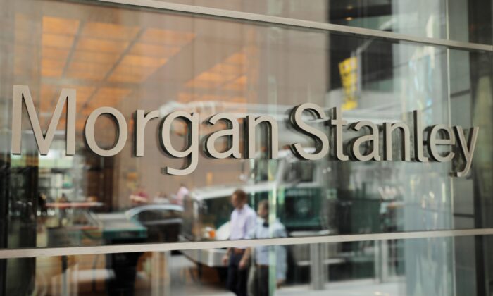 A sign is displayed on the Morgan Stanley building in New York on July 16, 2018. (Lucas Jackson/Reuters)