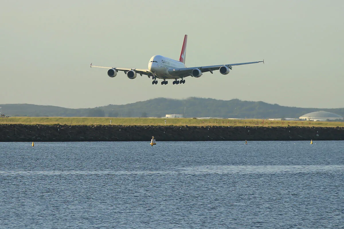 A Qantas A380 lands at Sydney Airport in Sydney, Australia March 25, 2020. (Mark Evans/Getty Images)