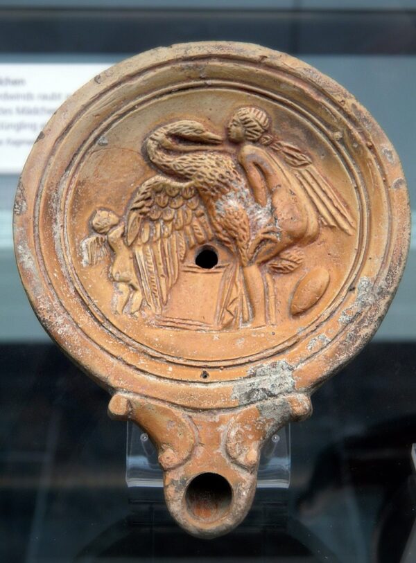 Leda and swan in Roman oil lamp