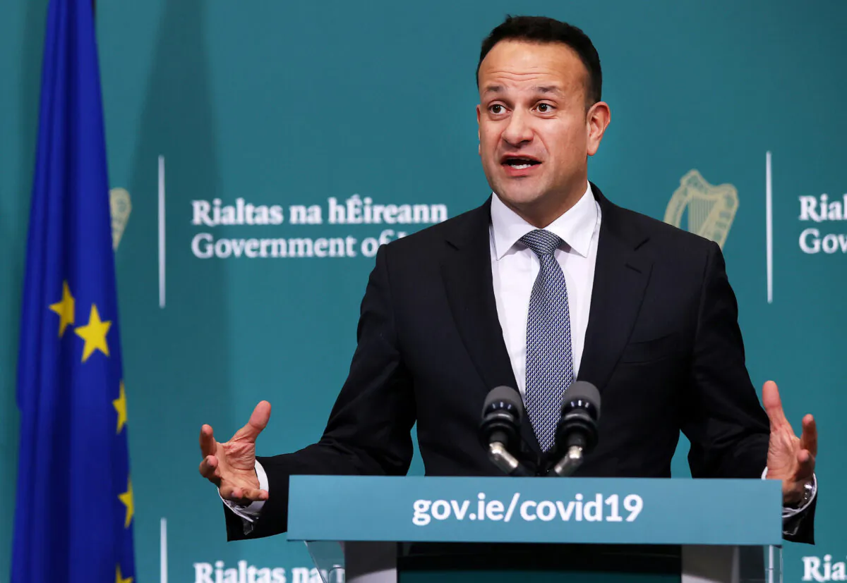 Ireland's Prime Minister Leo Varadkar speaks during a news conference on the CCP virus at Government Buildings in Dublin, Ireland, on March 24, 2020. (Steve Humphreys/Pool via Reuters)