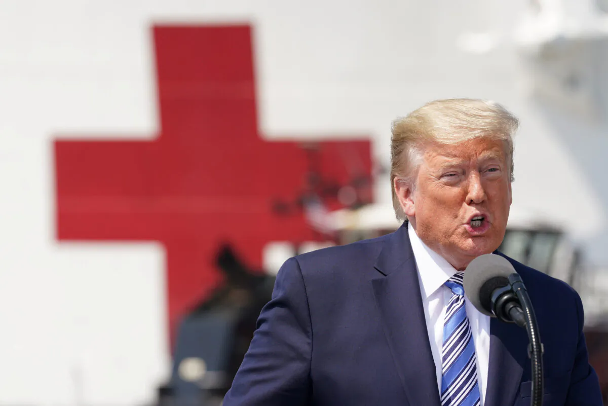 President Donald Trump speaks during a send off for the Navy hospital ship USNS Comfort at Naval Station Norfolk, in Norfolk, Virginia, on March 28, 2020. (Reuters/Kevin Lamarque)
