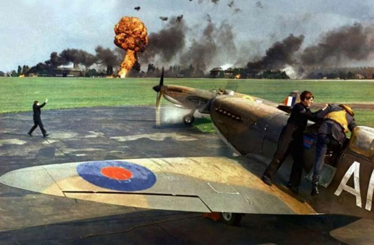 A scene from “Battle of Britain,” which pits Britain’s Royal Air Force against the Luftwaffe. (MGM)
