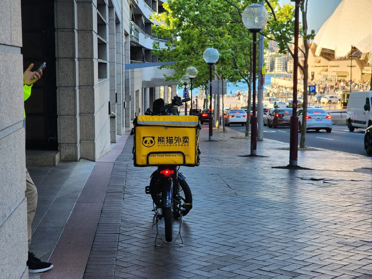 A Hungry Panda food delivery bike in Sydney, Australia, on Oct. 25, 2024. (Susan Mortimer/The Epoch Times)