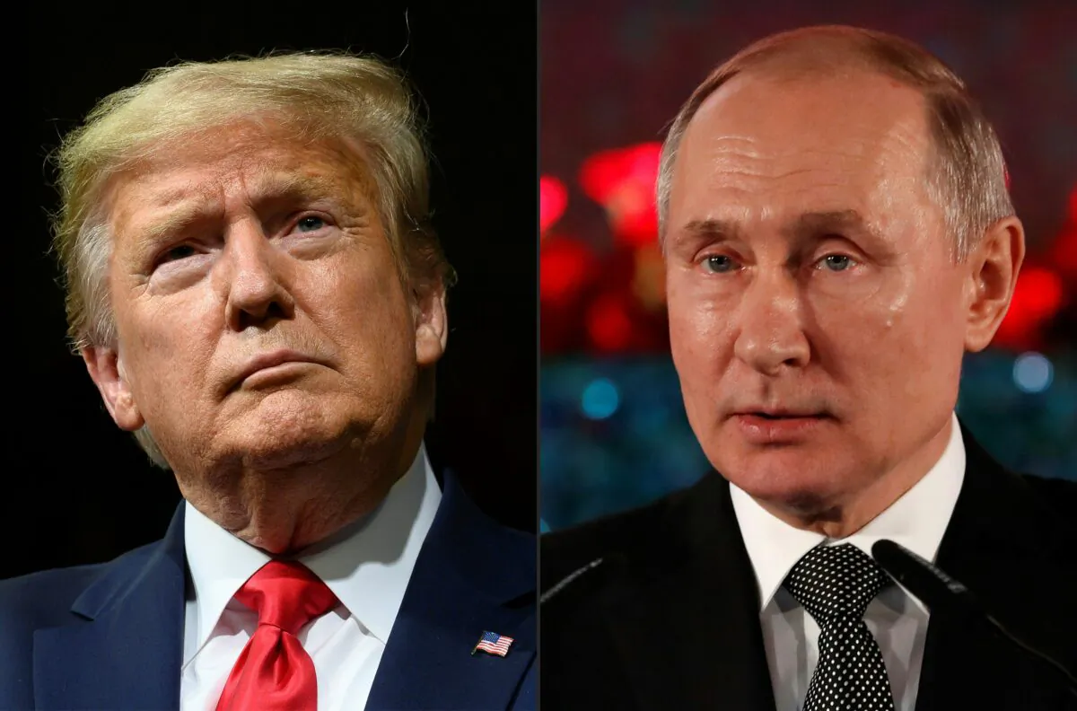 Former President Donald Trump (L) and Russian President Vladimir Putin (R) in a file photo. (Jim Watson and Emmanuel Dunand/AFP via Getty Images)
