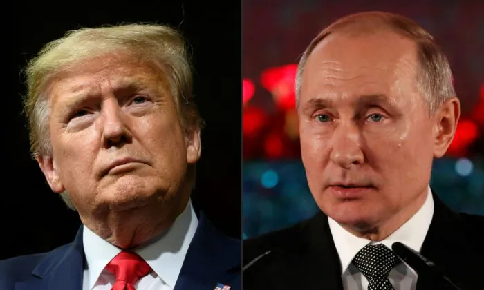 Former President Donald Trump (L) and Russian President Vladimir Putin (R) in a file photo. (Jim Watson and Emmanuel Dunand/AFP via Getty Images)