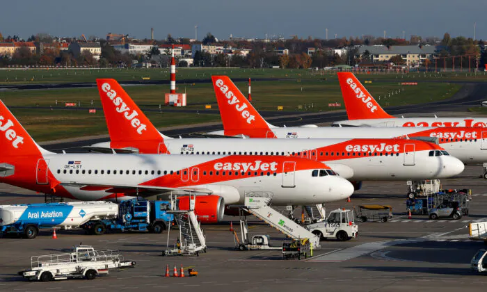 EasyJet airplanes are pictured at Tegel airport in Berlin, Germany, on Nov. 14, 2019. (Reuters/Fabrizio Bensch/File Photo)
