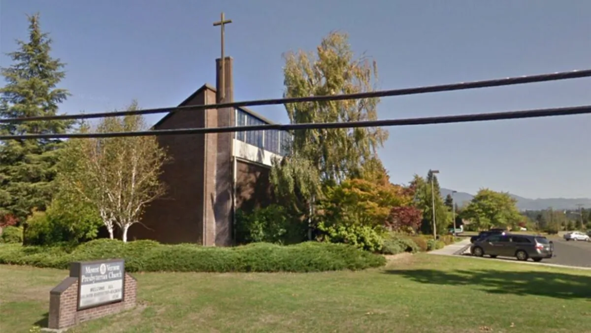 In March 2020, two people have died and dozens of people were sickened with COVID-19 after attending choir practice at Mount Vernon Presbyterian Church in Mount Vernon, Washington State. (Google Street View)