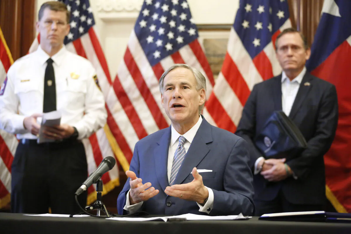 Texas Governor Greg Abbott speaks at a press conference at the Texas State Capitol in Austin on March 29, 2020. (Tom Fox-Pool/Getty Images)