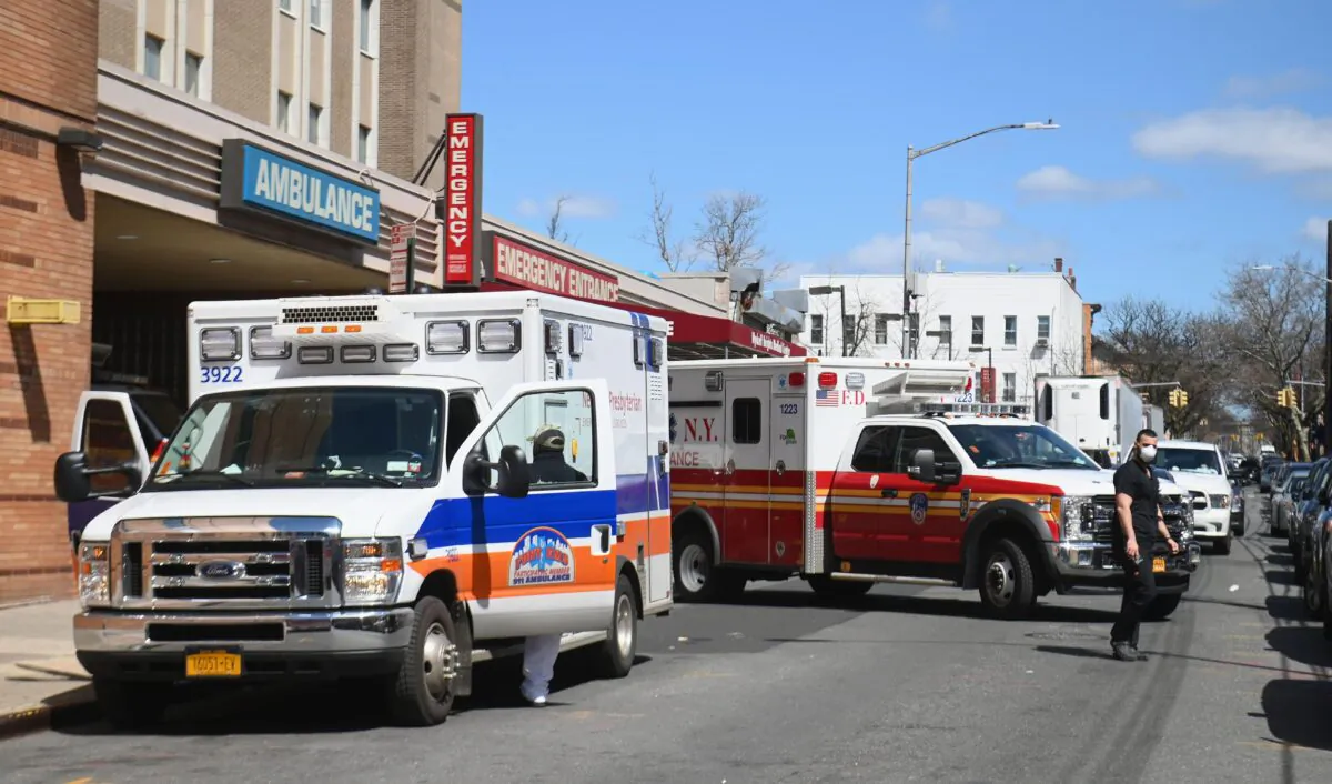 Ambulances are seen in a file photo in Brooklyn, New York City, on April 2, 2020. (Angela Weiss/AFP via Getty Images)