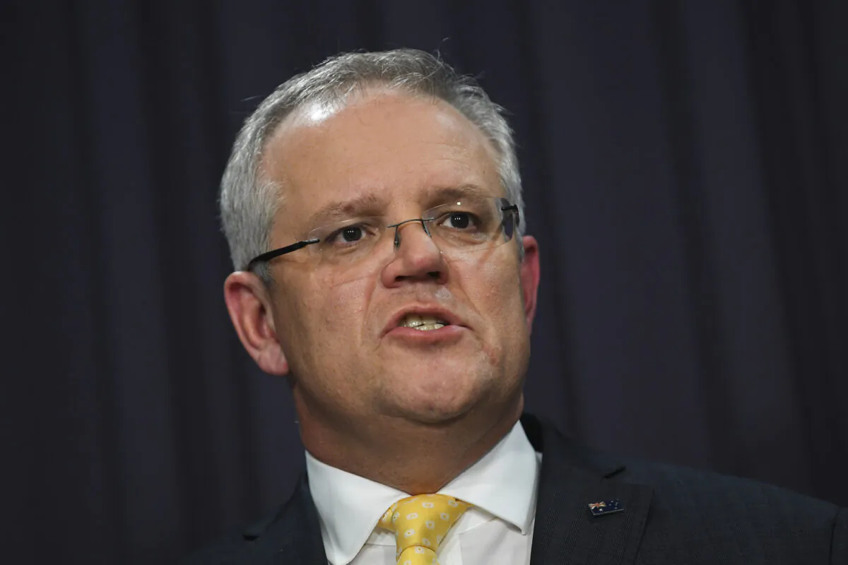 Australian Prime Minister Scott Morrison addresses the media and the nation during a press conference at Parliament House in Canberra, Australia on March 24, 2020. (Lukas Coch/Pool/Getty Images)