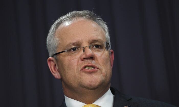Australian Prime Minister Scott Morrison addresses the media and the nation during a press conference at Parliament House in Canberra, Australia on March 24, 2020. (Lukas Coch/Pool/Getty Images)