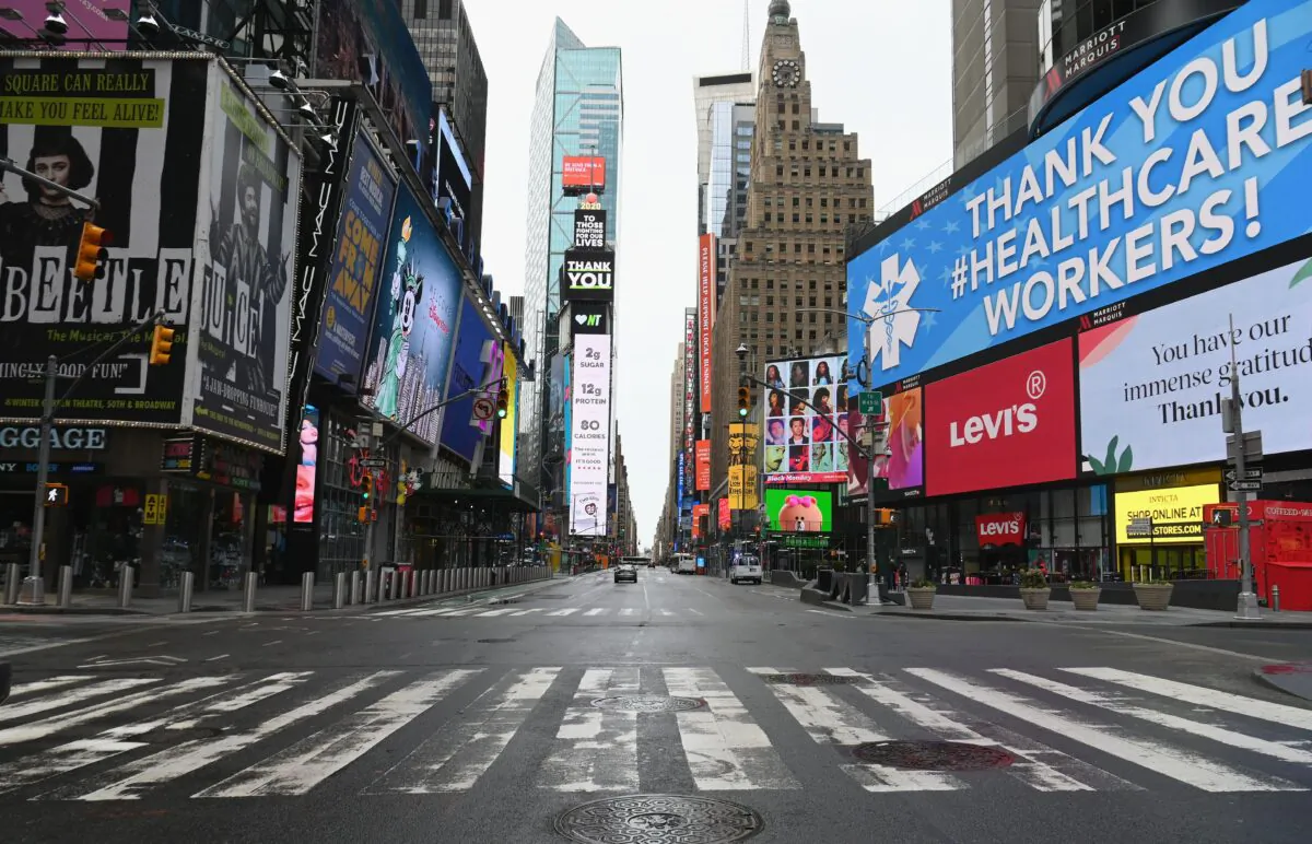 An almost empty Times Square in New York on April 3, 2020. (Angela Weiss/AFP via Getty Images)