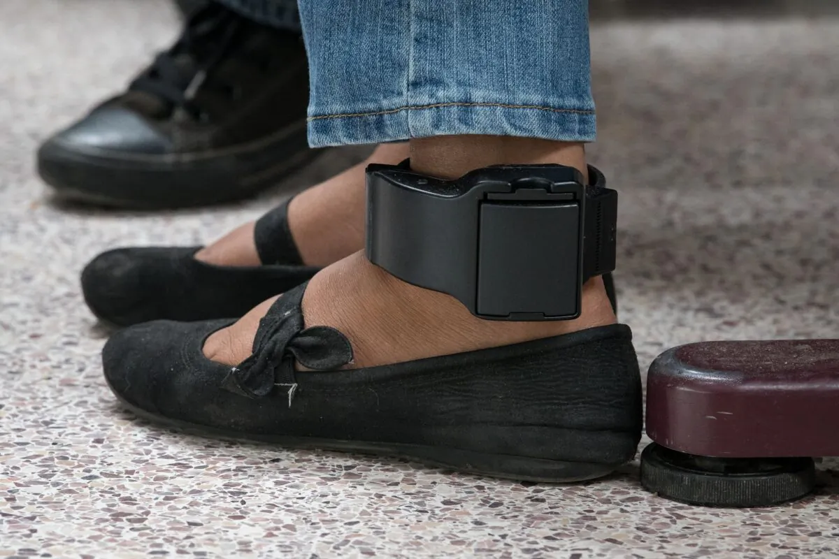 An ankle monitor in a file photograph. (Loren Elliott/AFP via Getty Images)
