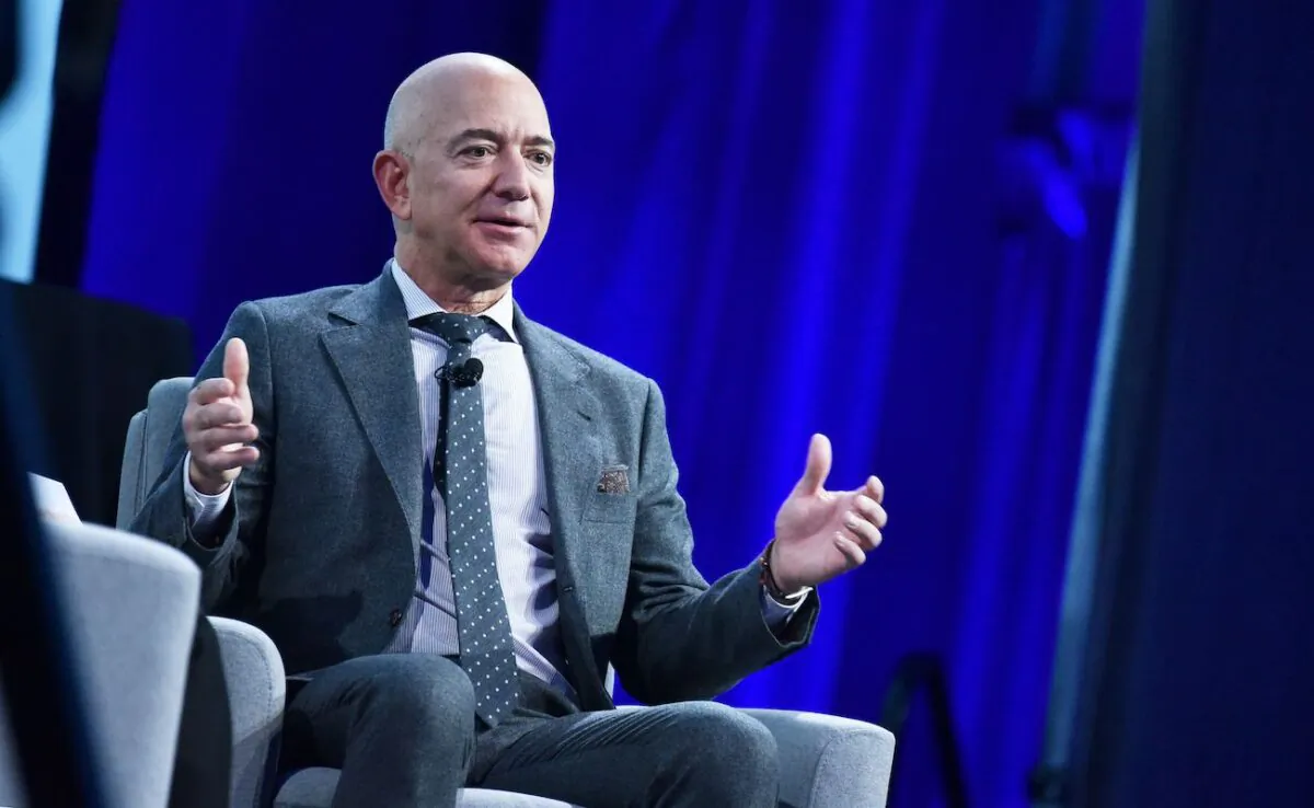 Jeff Bezos speaks at the Walter E. Washington Convention Center in Washington on Oct. 22, 2019. (Mandel Ngan/AFP via Getty Images)