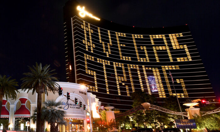 An exterior view shows guest rooms at Wynn Las Vegas in Nevada on March 31, 2020. (Ethan Miller/Getty Images)