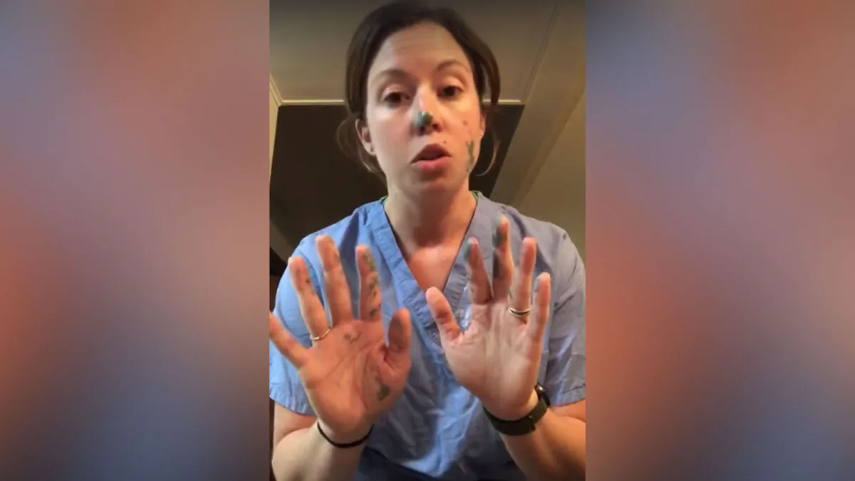 Nurse Molly Lixey demonstrates how germs are spreading with and without gloves.(Courtesy Molly Lixey)