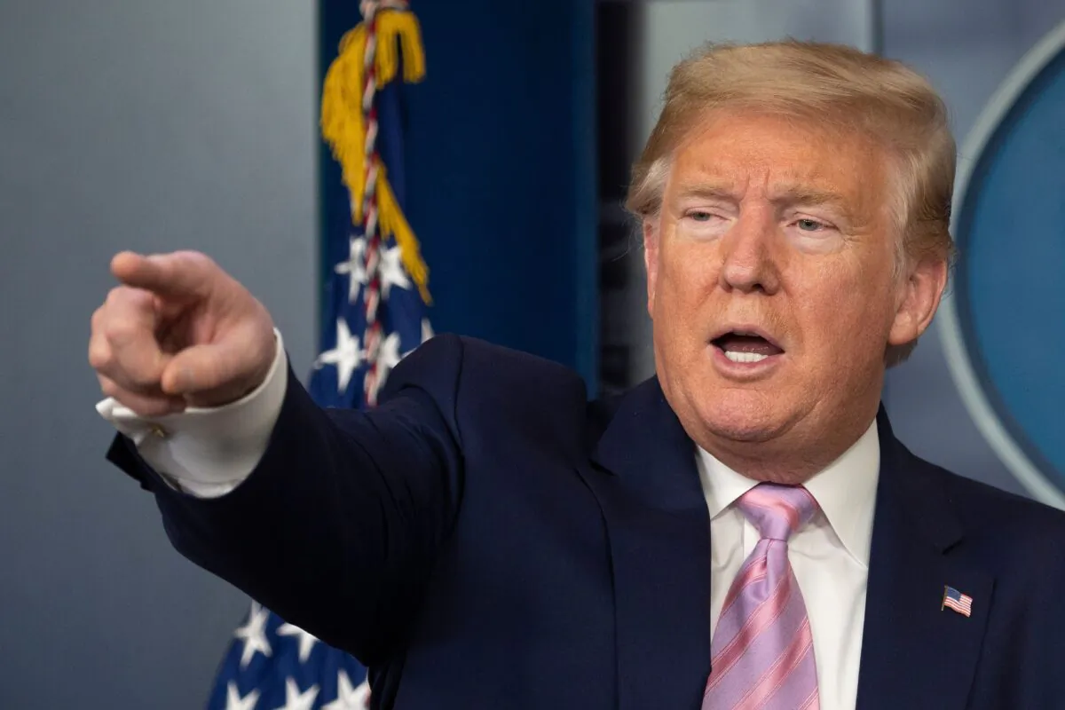 President Donald Trump speaks during the daily briefing on the CCP virus at the White House in Washington on April 4, 2020. (Jim Watson/AFP via Getty Images)