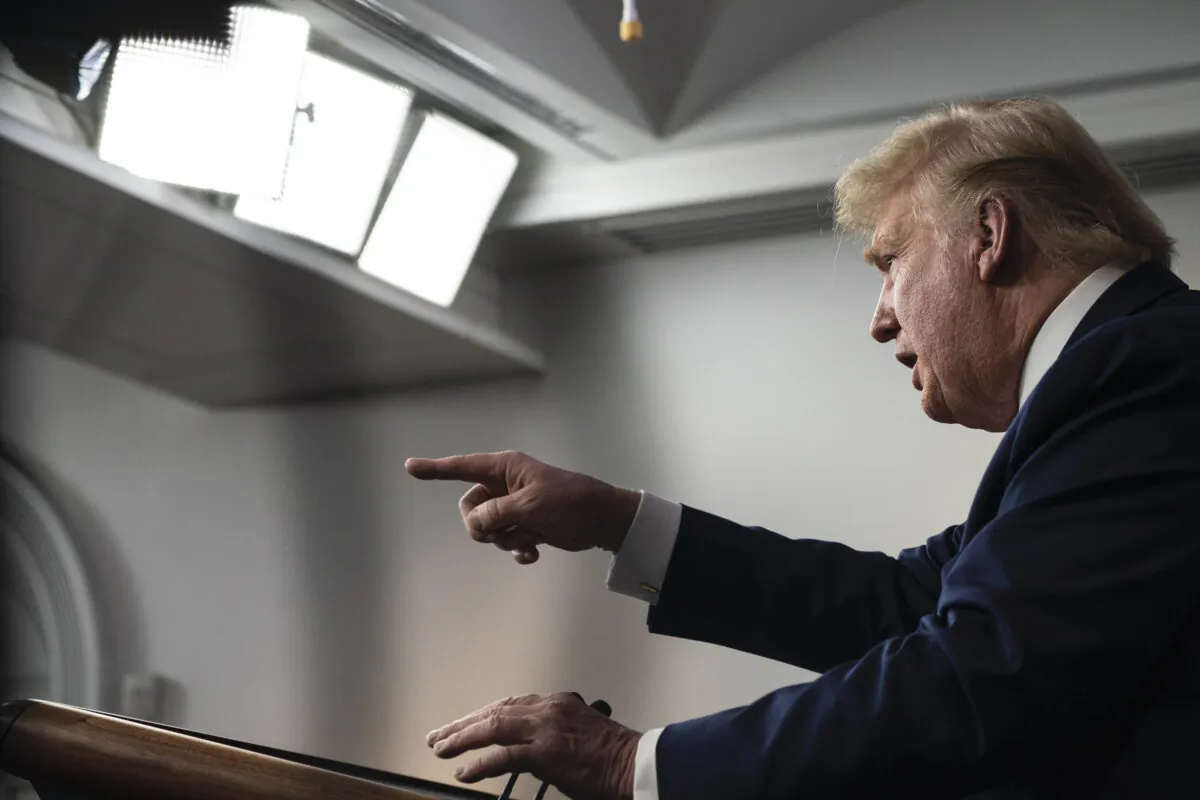President Donald Trump answers questions in the press briefing room with members of the White House Coronavirus Task Force in Washington on April 4, 2020. (Sarah Silbiger/Getty Images)
