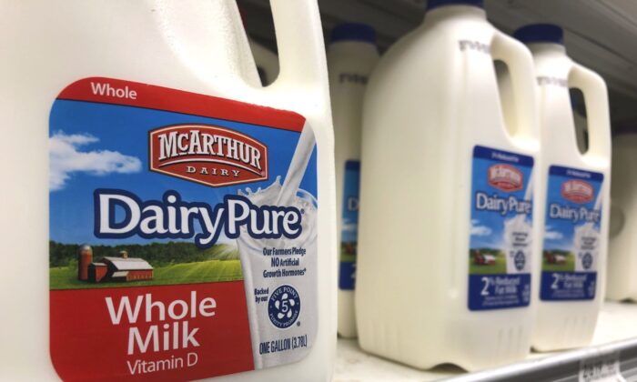Jugs of McArthur Dairy milk, a Dean Foods brand, are shown at a grocery store, in Surfside, Fla., on Nov. 12, 2019. (Wilfredo Lee/AP)