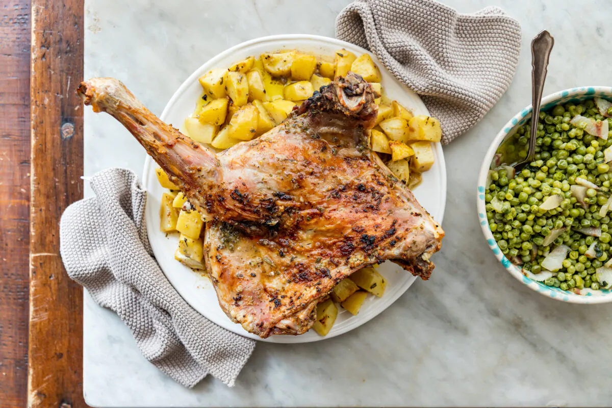Roasted lamb shoulder with potatoes. (Giulia Scarpaleggia)