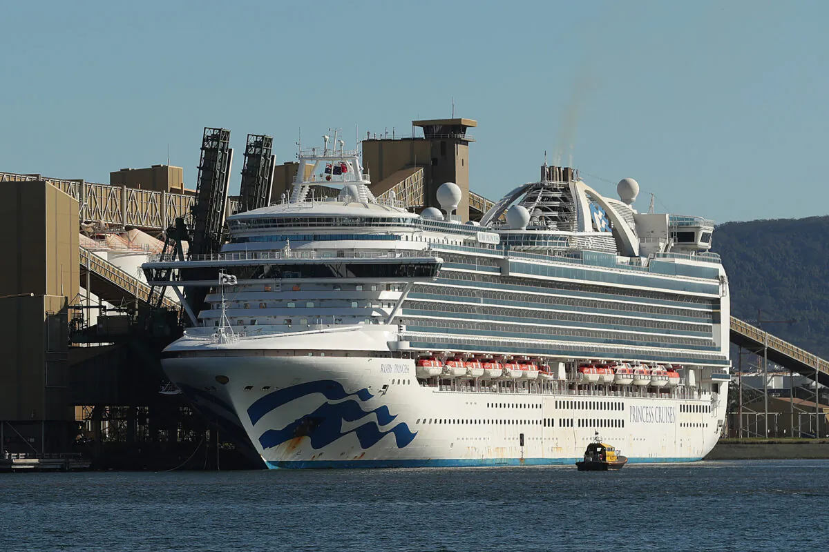 The Ruby Princess cruise ship sits docked in Port Kembla, Australia, on April 6, 2020. (Mark Metcalfe/Getty Images)