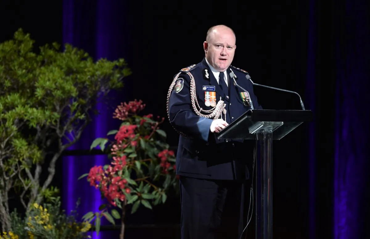 Then NSW Rural Fire Service Commissioner Shane Fitzsimmons speaks at a State Memorial for those impacted by the recent bush-fires on Feb. 23, 2020 in Sydney, Australia. (Peter Parks-Pool/Getty Images)