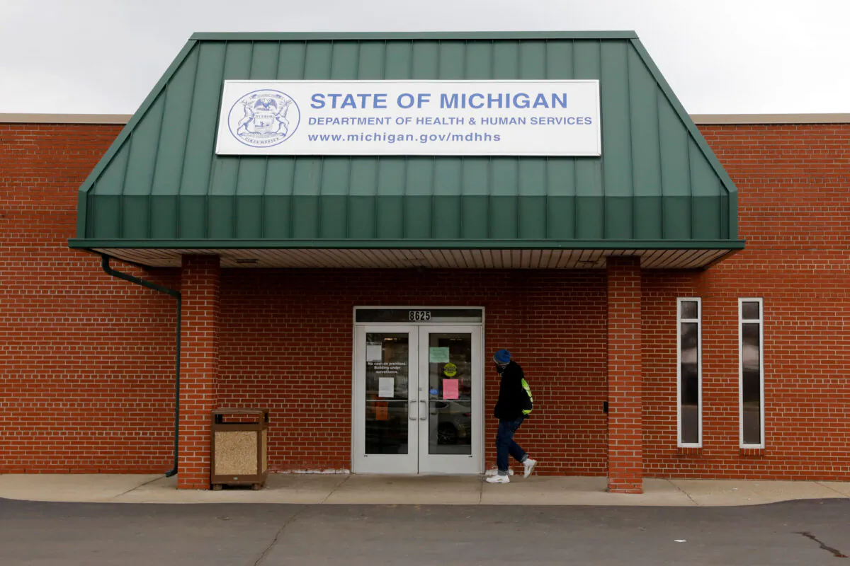 A State of Michigan Department of Health and Human Services office in Detroit, Mich., on March 26, 2020. (Jeff Kowalsky/AFP via Getty Images)