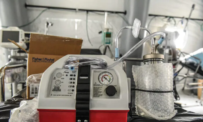 A ventilator and other hospital equipment is seen in an emergency field hospital to aid in the COVID-19 pandemic in Central Park on March 30, 2020 in New York City. (Stephanie Keith/Getty Images)
