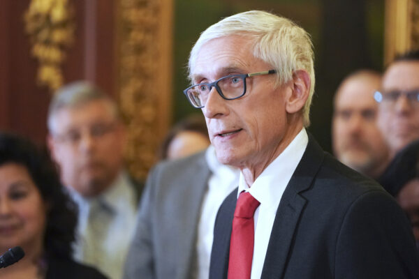 Wisconsin Gov. Tony Evers holds a press conference in Madison,