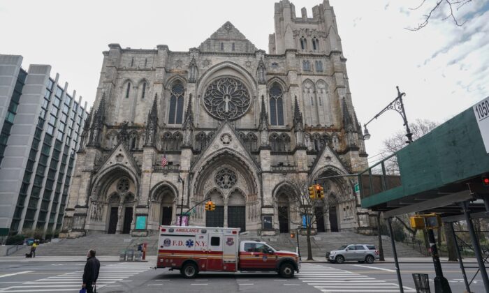 Cathedral of St. John the Divine, the largest Gothic church in the world will become an emergency field hospital later this week in New York City, on April 7, 2020. (Bryan R. Smith/AFP via Getty Images)