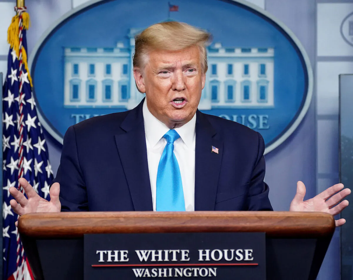 President Donald Trump speaks at the White House in Washington on April 7, 2020. (Kevin Lamarque/Reuters)