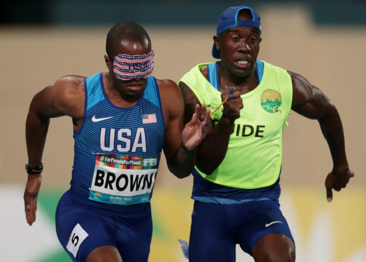 David Brown during the Men's 100m semi-final at the 2019 World Para Athletics Championships in Dubai, United Arab Emirates. (REUTERS/Christopher Pike)