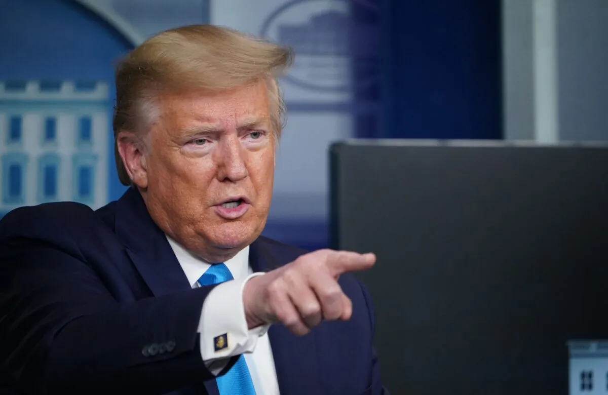 President Donald Trump speaks during the daily briefing on the CCP virus in the Brady Briefing Room at the White House on April 7, 2020. (Mandel Ngan/AFP via Getty Images)