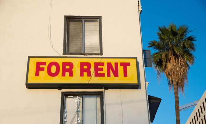 A "For Rent" sign is seen on a building Hollywood, California, on May 11, 2016. (Robyn Beck/AFP/Getty Images)