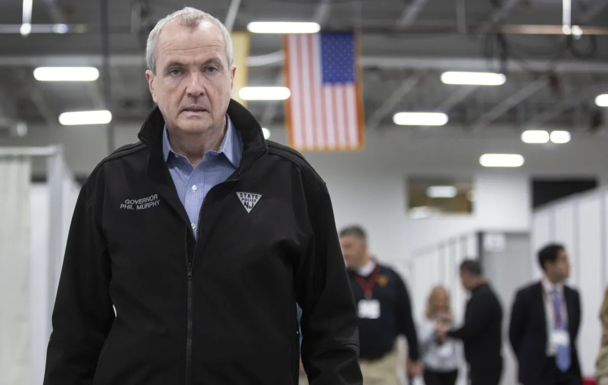 New Jersey Governor Phil Murphy tours an emergency field hospital being prepared at the Meadowlands Expo Center in Secaucus, N.J., on April 2, 2020. (Michael Mancuso-Pool/Getty Images)