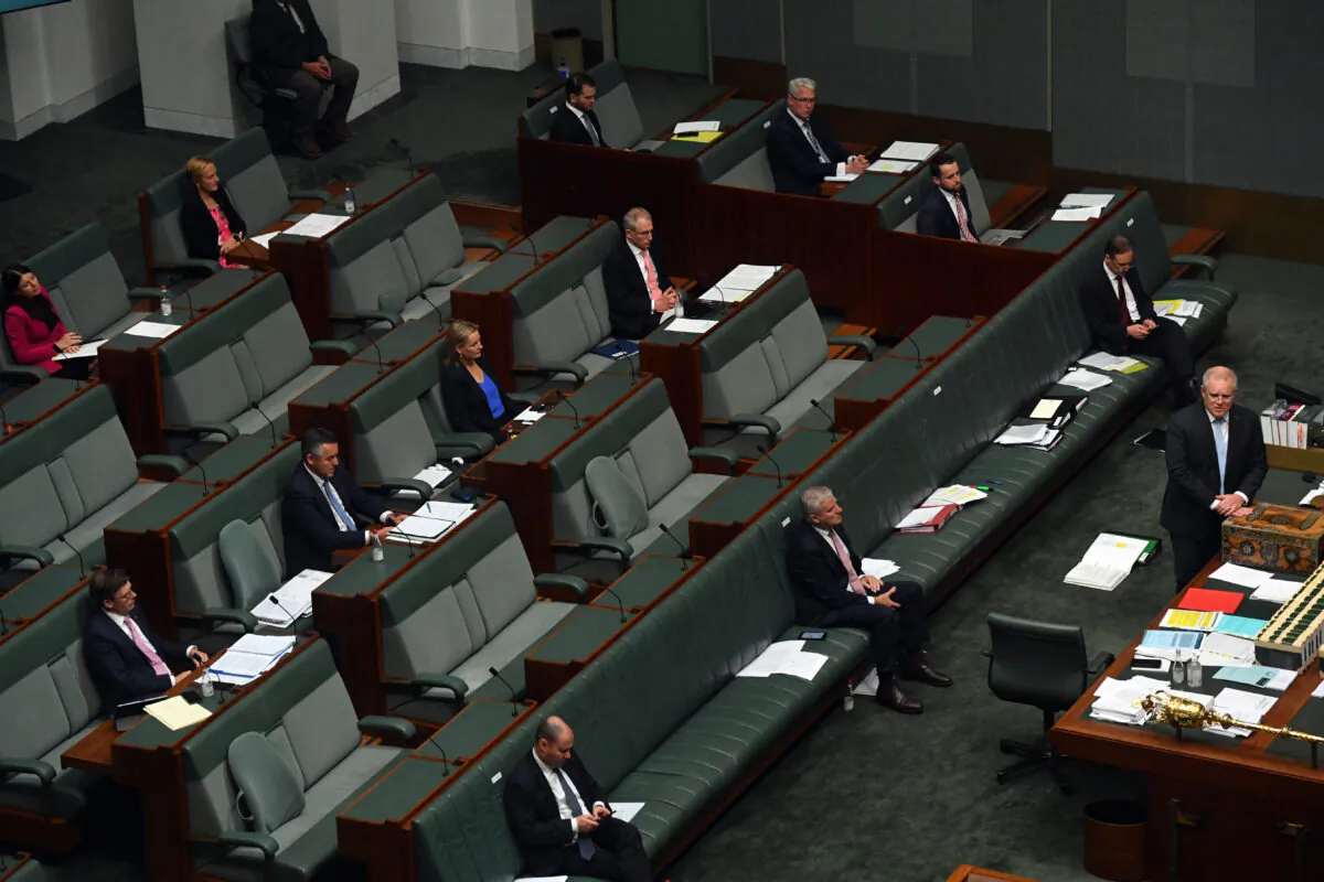 Australian Prime Minister Scott Morrison speaks at the despatch box during Question Time in the House of Representatives at Parliament House in Canberra, Australia, on April 8, 2020. (Sam Mooy/Getty Images)