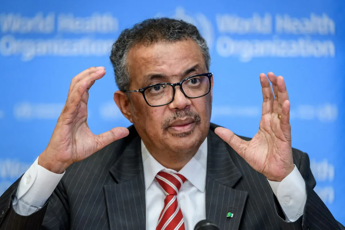 World Health Organization (WHO) Director-General Tedros Adhanom Ghebreyesus attends a daily press briefing on COVID-19 at the WHO headquarters in Geneva on March 11, 2020. (FABRICE COFFRINI/AFP via Getty Images)
