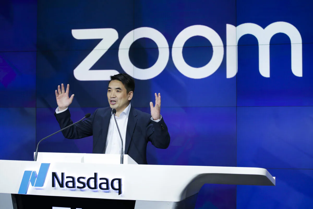 Zoom founder Eric Yuan speaks before the Nasdaq opening bell ceremony in New York City on April 18, 2019. (Kena Betancur/Getty Images)