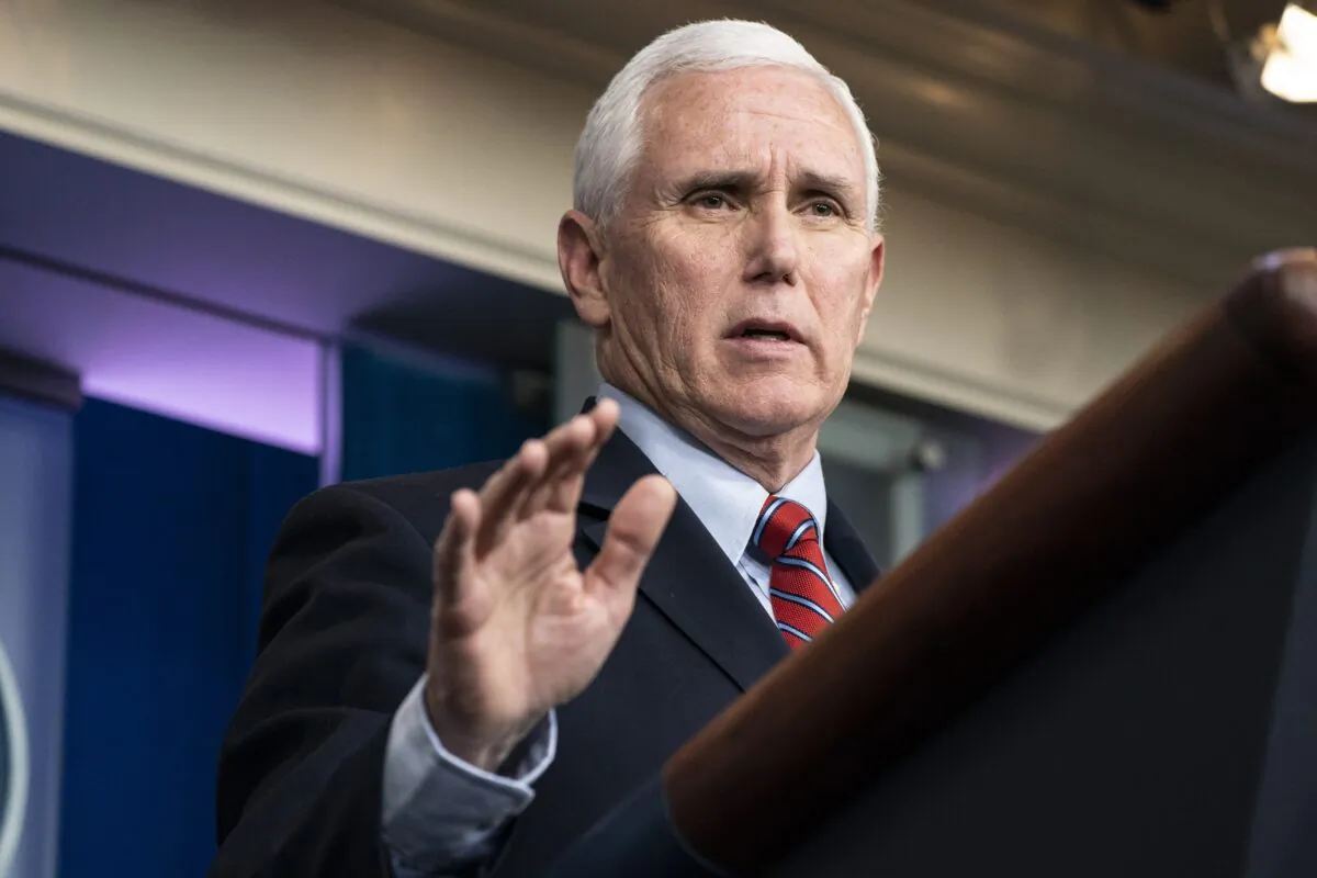 Vice President Mike Pence speaks at a press briefing with members of the White House Coronavirus Task Force in Washington on April 5, 2020. (Sarah Silbiger/Getty Images)
