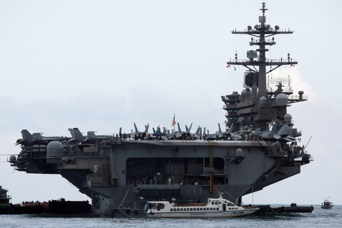 The aircraft carrier Theodore Roosevelt (CVN-71) is seen while entering into the port in Da Nang
