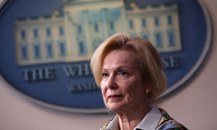 White House COVID-19 response coordinator Deborah Birx listens during the daily CCP virus briefing at the White House in Washington on April 9, 2020. (Alex Wong/Getty Images)